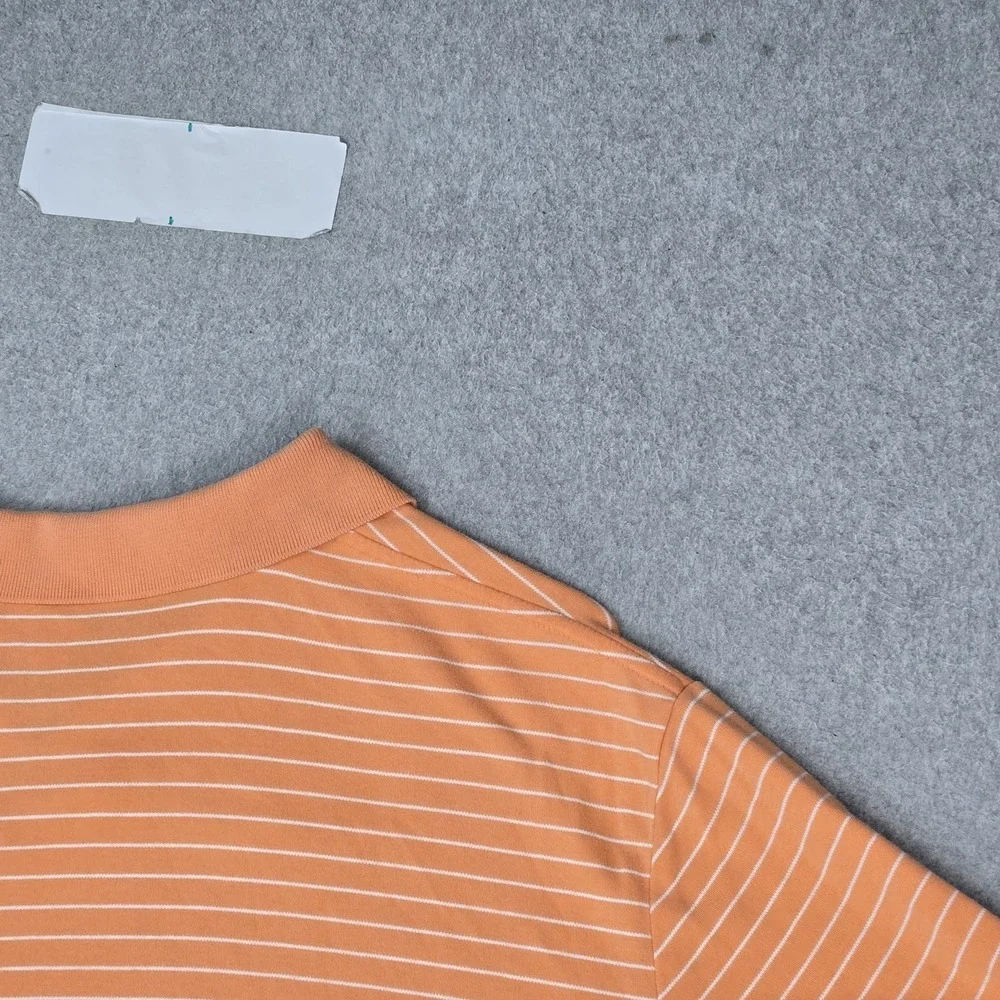 VINTAGE Polo Ralph Lauren Men Polo XL Orange Striped Logo Embroidered Collar